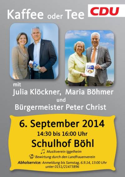 Einladung zu Kaffee oder Tee
mit Julia Klckner und
Peter Christ